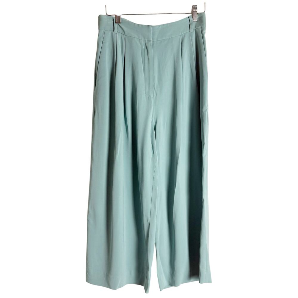 Tibi Seafoam Green Cropped Wide Leg Pleated Flowy Trouser Pants Size 2